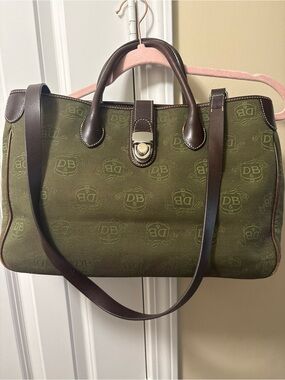 Dooney & Bourke Olive and Brown Logo Satchel with Shoulder Strap